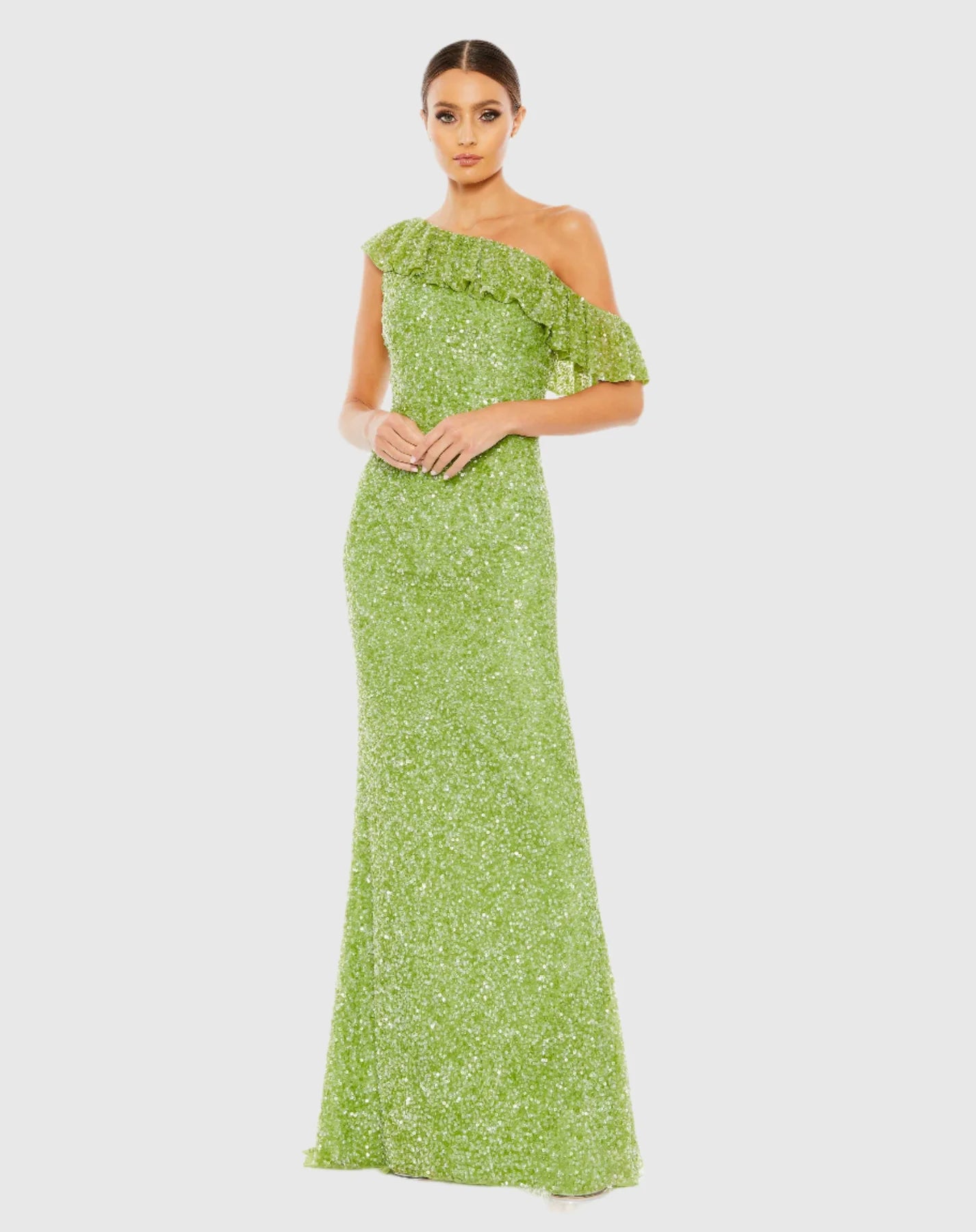 Mac Duggal, Key Lime Sequin Elegant Wedding Guest Dress! #5611