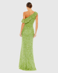 Sequin drop shoulder trumpet gown - Key Lime