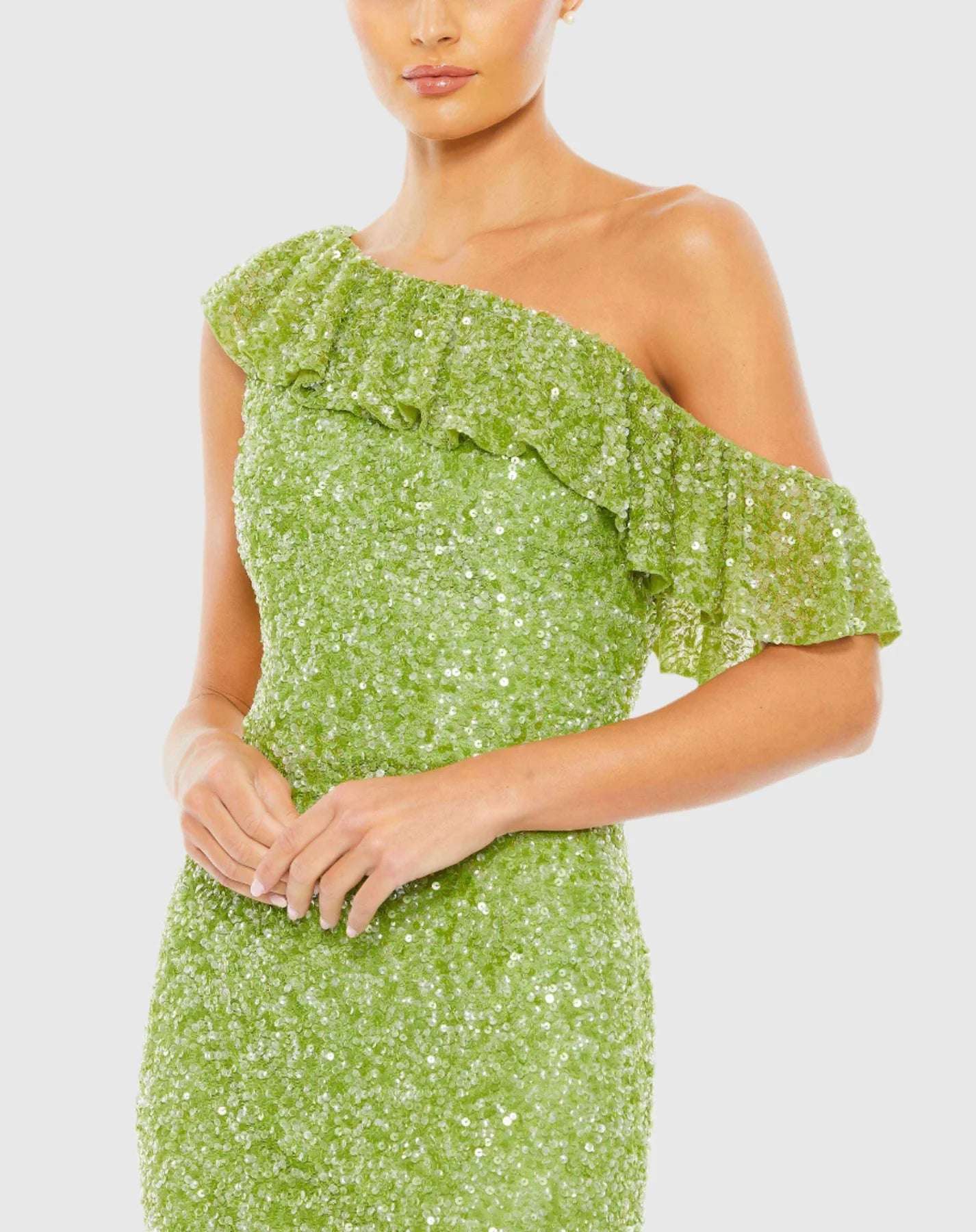 Sequin drop shoulder trumpet gown - Watermelon