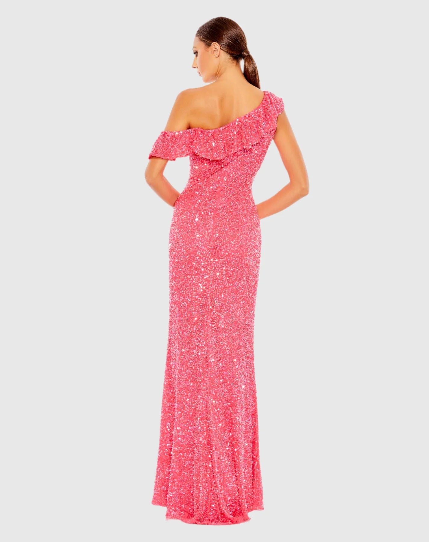 Sequin drop shoulder trumpet gown - Watermelon
