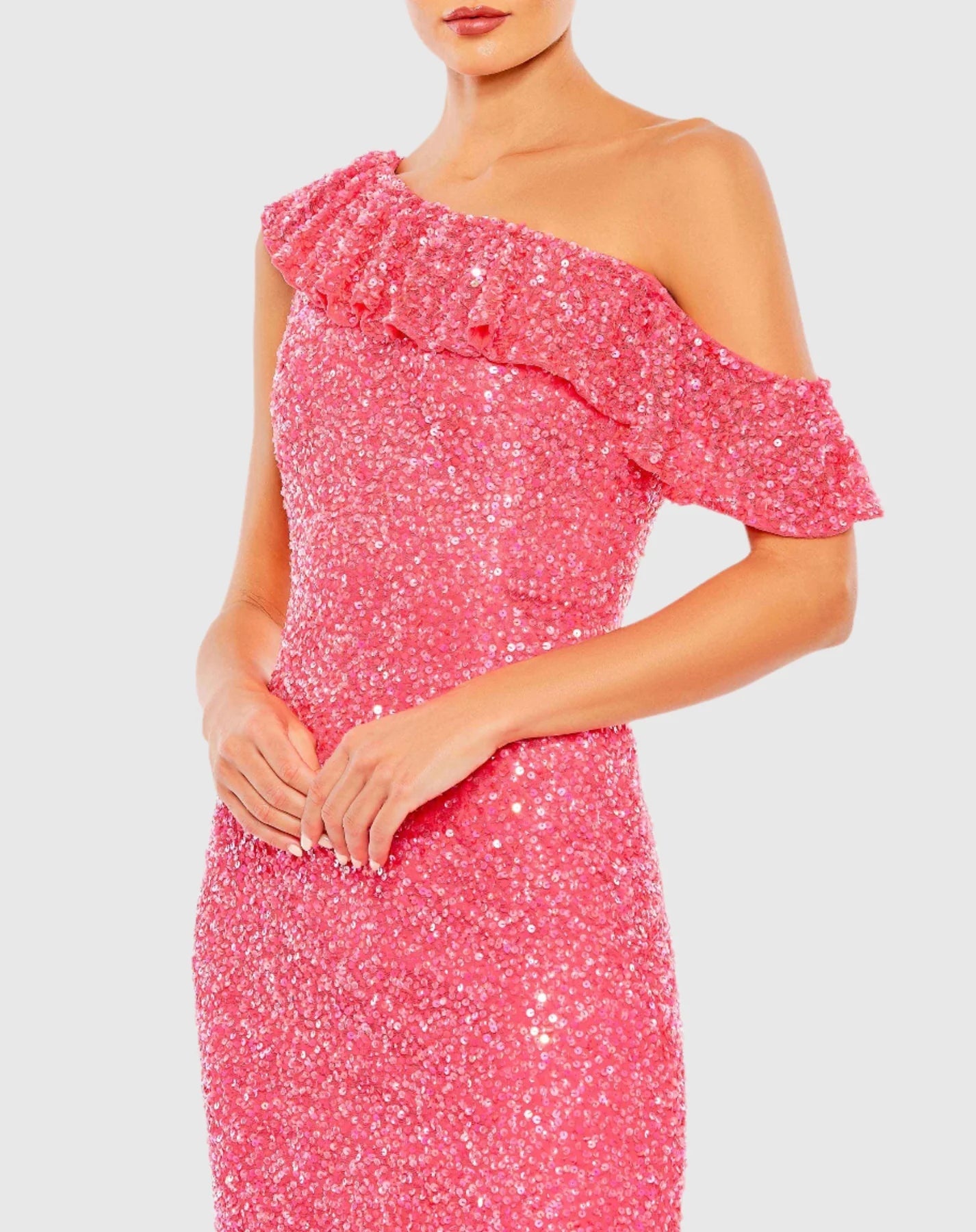 Sequin drop shoulder trumpet gown - Watermelon