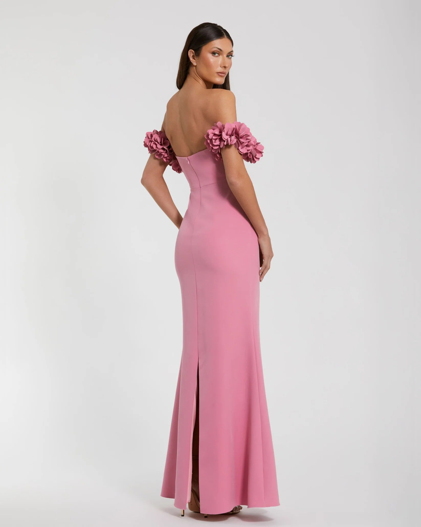 Crepe Off The Shoulder Gown - Rose