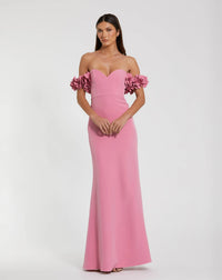 Mac Duggal Crepe Off The Shoulder Gown With 3D Flowers #56131