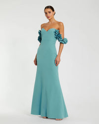 Mac Duggal Crepe Off The Shoulder Gown With 3D Flowers #56131 Teal