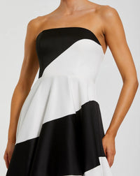Monochrome Striped Satin Strapless Ball Gown - Black Ivory