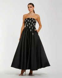 Mac Duggal Crystal Embellished Strapless Satin A-Line Dress #56199 Black