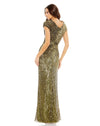 Mac Duggal Style #5623 Sequin faux wrap cap sleeve gown - Olive back view
