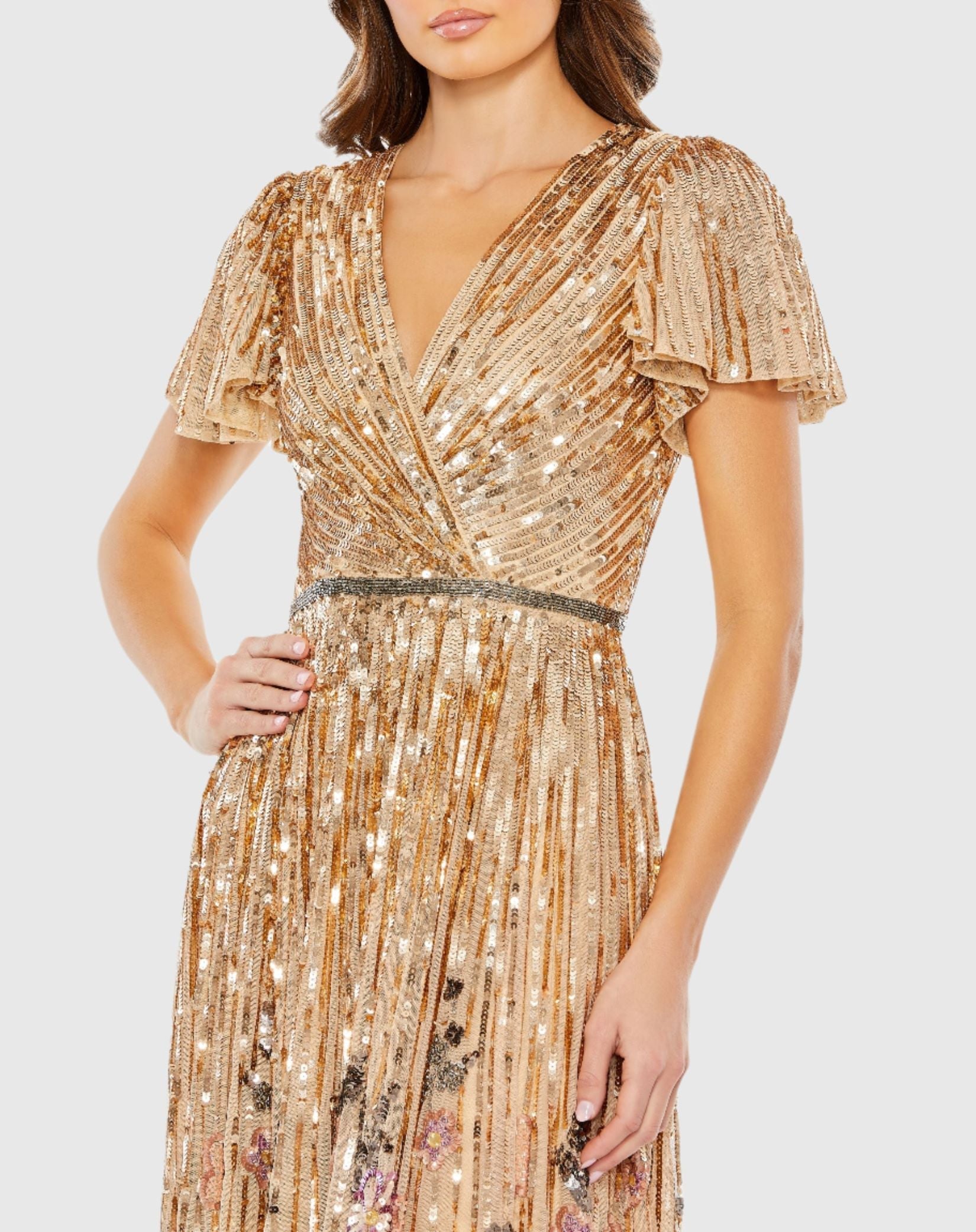 V Neck Sequin Gown - Lilac