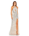 Mac Duggal Style #5650 Embellished keyhole halter strap draped gown - Silver