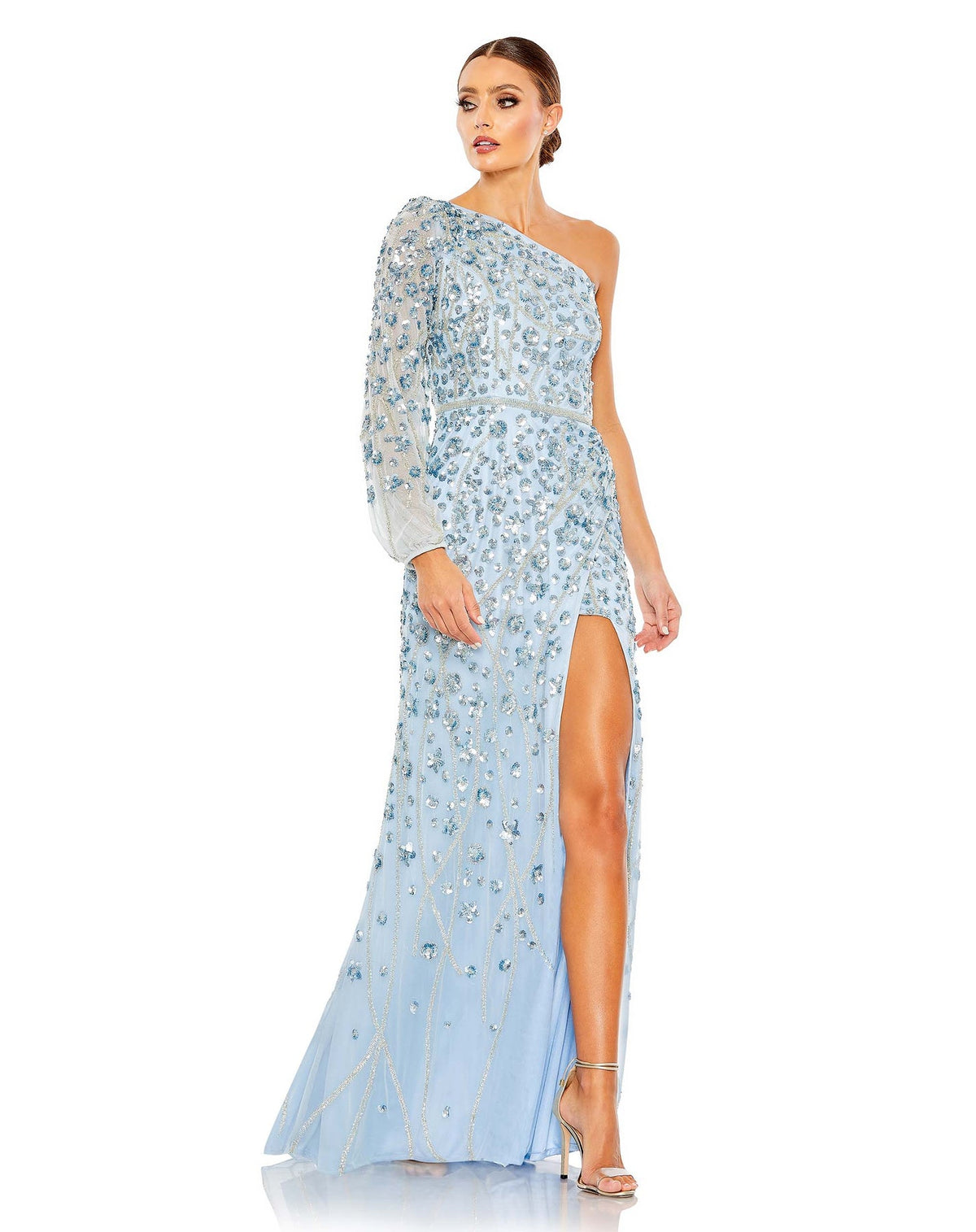 mac duggal, EMBELLISHED ONE SLEEVE FAUX WRAP GOWN, Style #5659