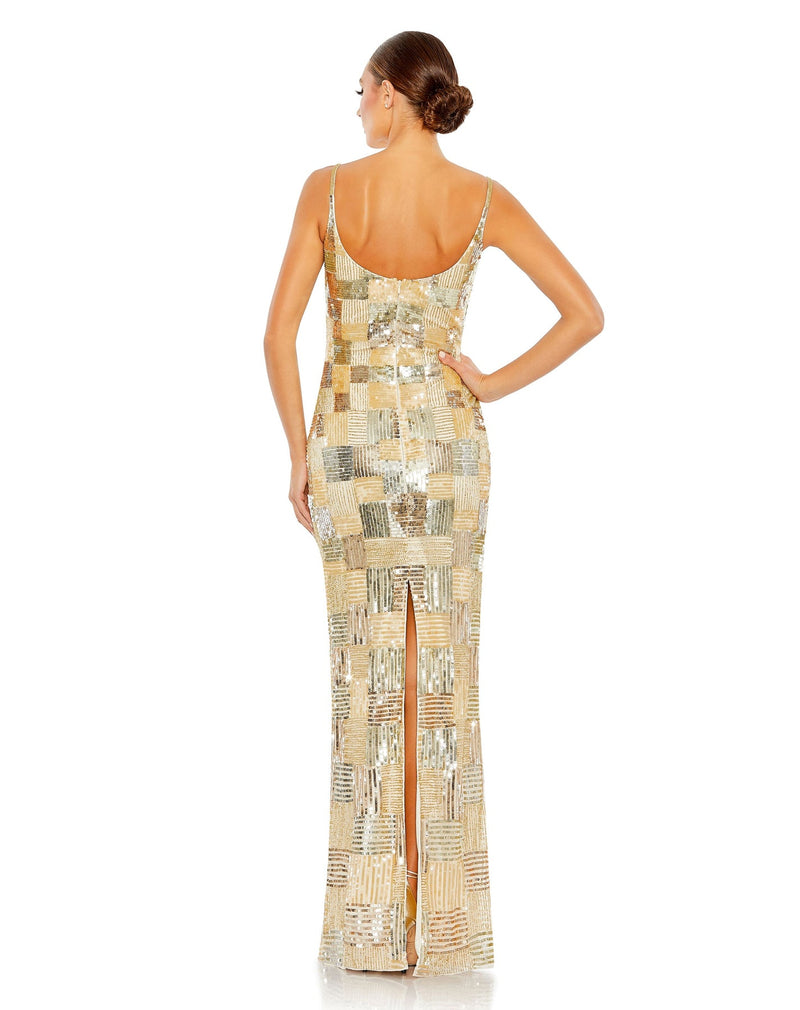 MAC DUGGAL PATCHWORK COLUMN GOWN Gold Style #5758 BACK