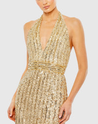 Sequined Halter Strap Trumpet Gown - Gold