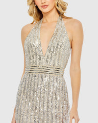 Sequined Halter Strap Trumpet Gown - Gold