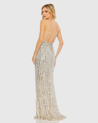 Sequined Halter Strap Trumpet Gown - Gold