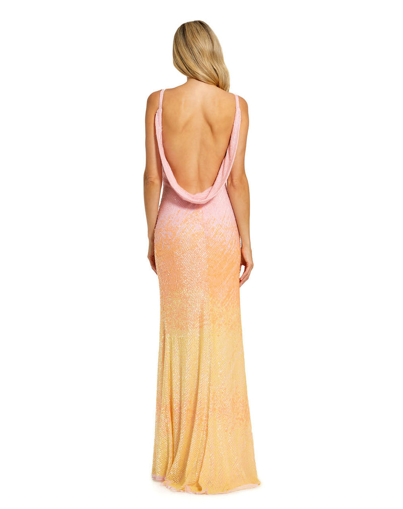  Rainbow ombre sequin cami front gown - Pink, Style #5763, Designer: Mac Duggal back view
