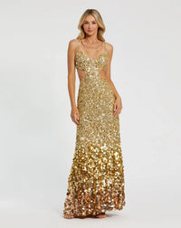 Mac Duggal, Thin strap cut out gown w Ombre Sequins, Gold #6077
