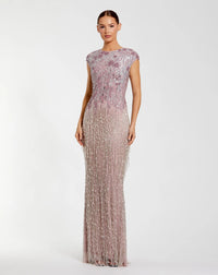 Mac Duggal Purple Embellished Cap Sleeve Gown With Fringe Beading #6169 Vintage Lilac
