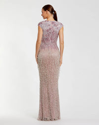 Embellished Cap Sleeve Gown - Purple