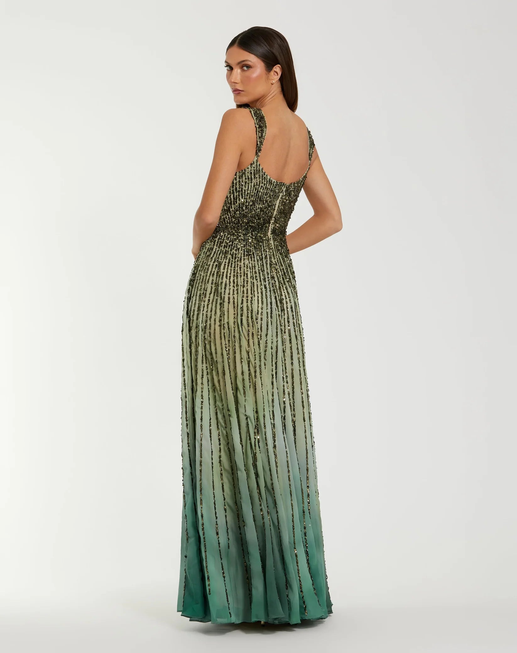 Sleeveless Sequin A Line Ombre Gown - Green