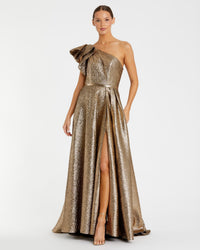 Mac Duggal One Shoulder Metallic Ballgown #67297 Bronze