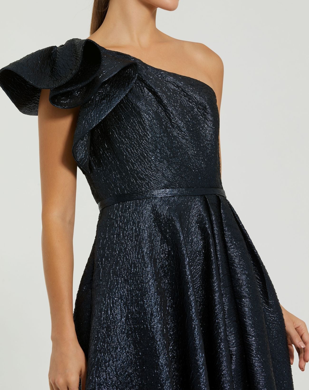 One shoulder metallic ballgown - Antique Bronze