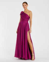 Mac Duggal, Pleated One Shoulder Chiffon Gown #67476 Berry Pink