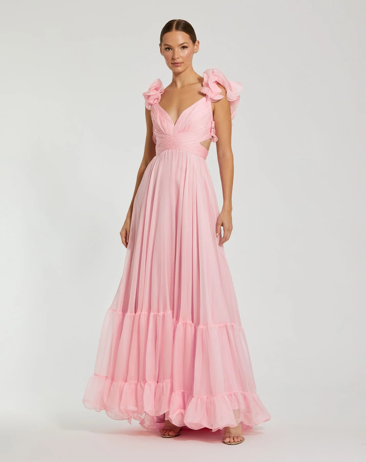 Mac Duggal #67911 Ruffle tiered floral cut-out chiffon gown - Blush #67911