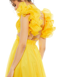 Ruffle tiered floral cut-out chiffon gown - Powder Blue