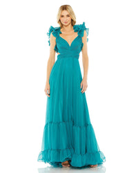 Ruffle tiered floral cut-out chiffon gown - Hot Pink