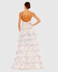 Floral Cut Out Ruffle Tiered Gown - Pink