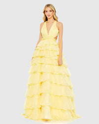 Mac Duggal Lemon Yellow Chiffon A line Ballgown #67988