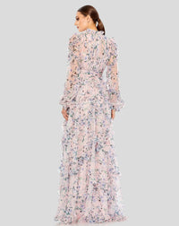 Ruffle tiered puff sleeve A line dress - Blush