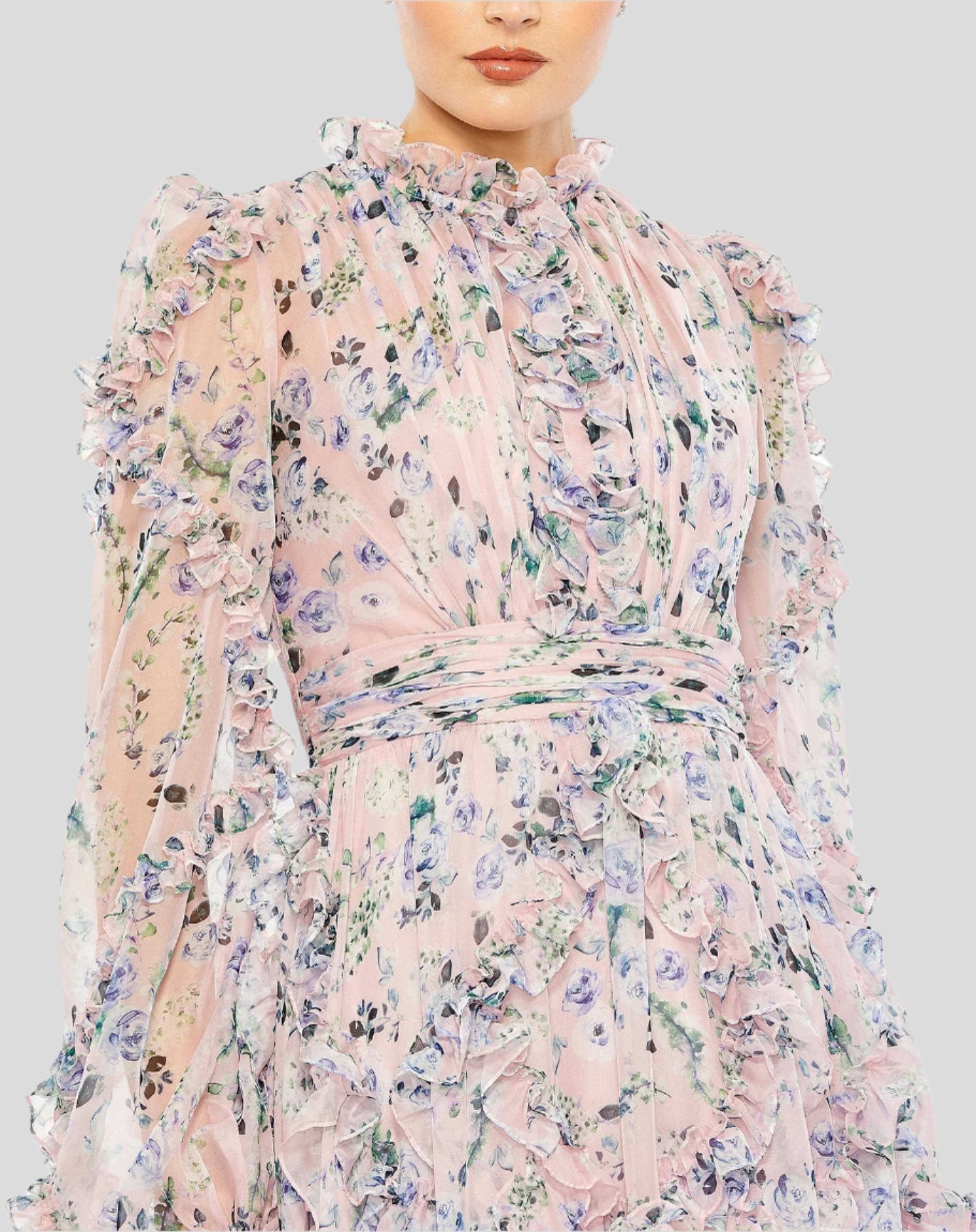 Ruffle tiered puff sleeve A line dress - Blush