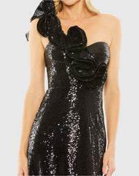Sequin ruffled one shoulder dress - Black