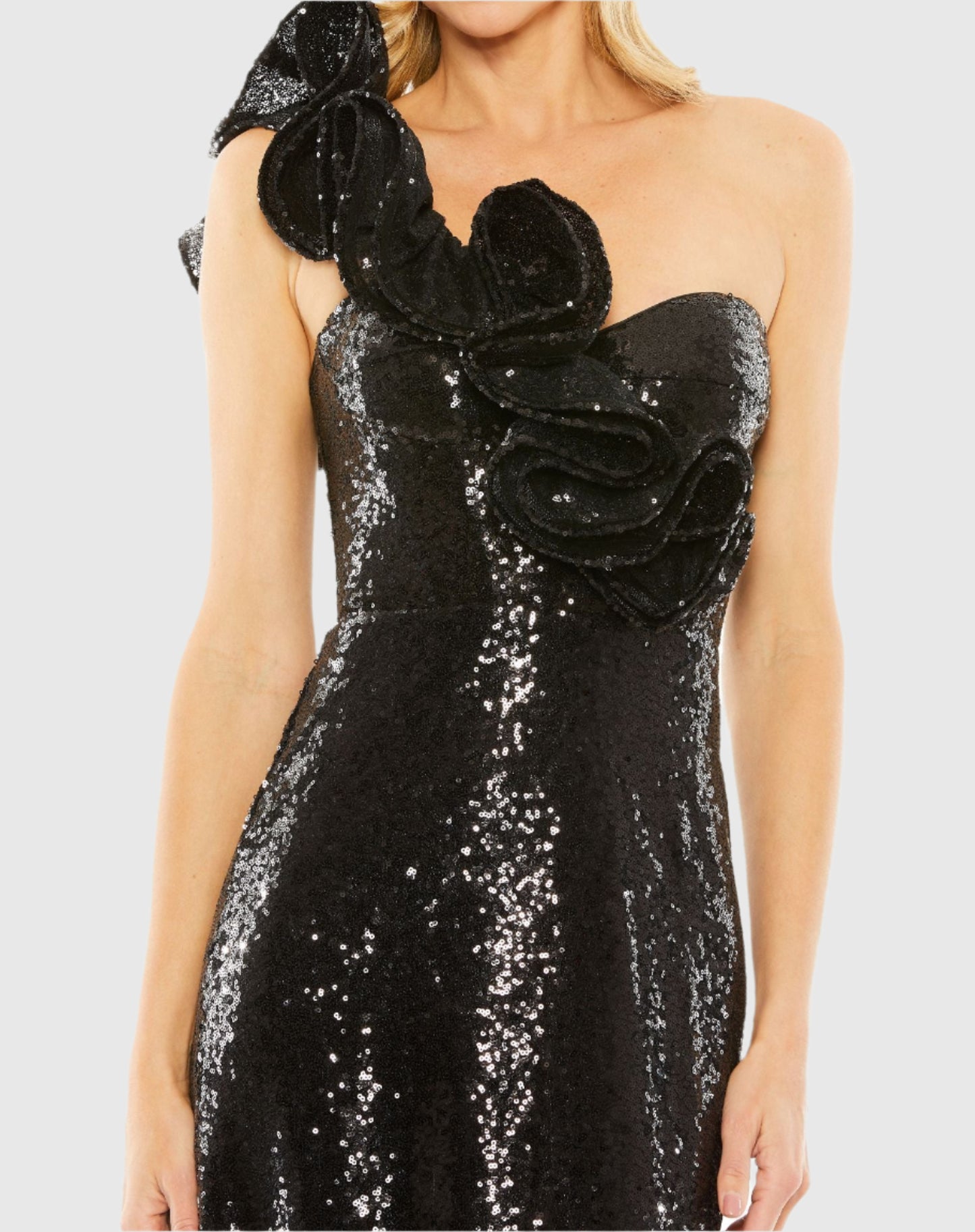 Sequin ruffled one shoulder dress - Black