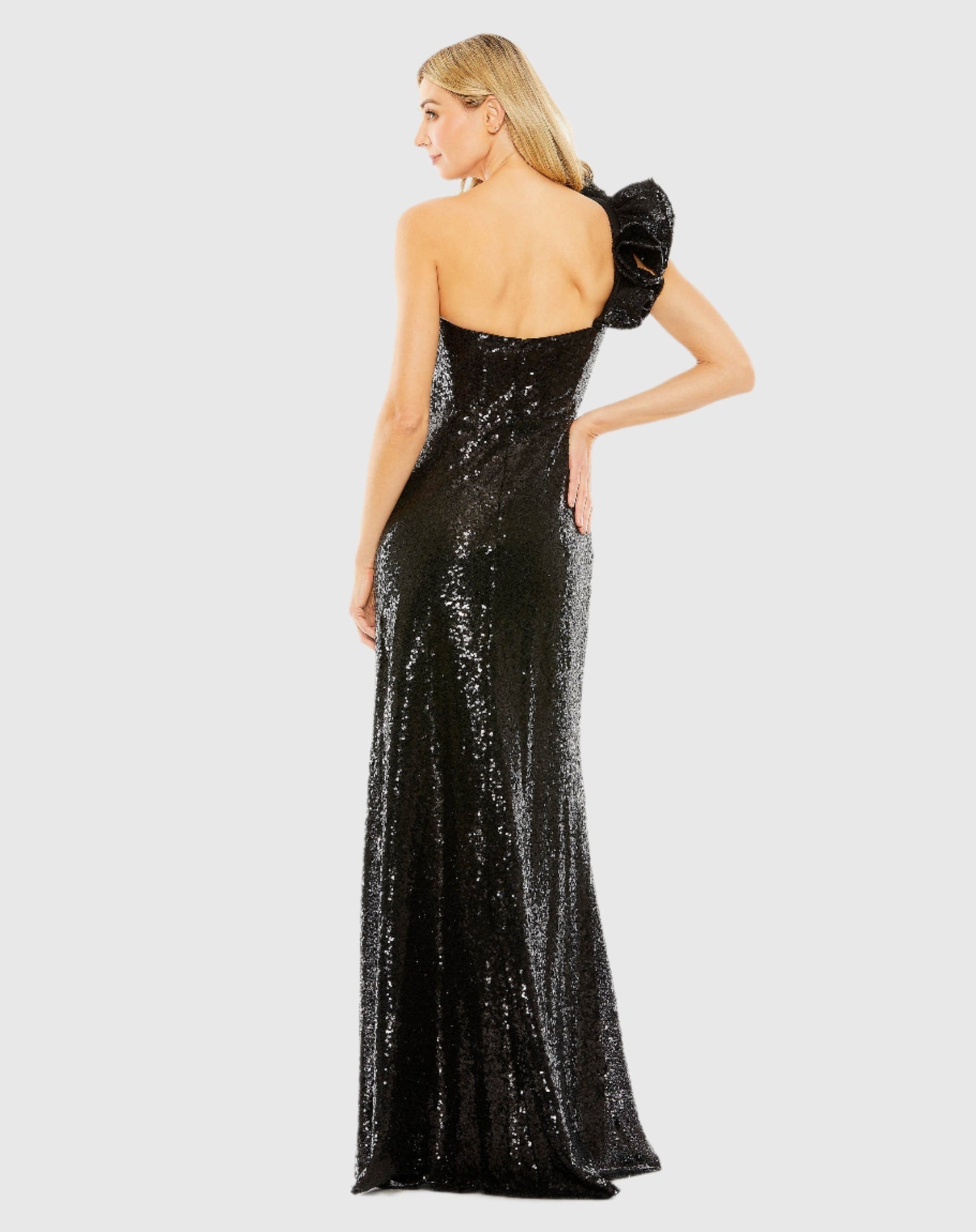 Sequin ruffled one shoulder dress - Black