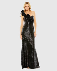 Mac Duggal, Sequin ruffled one shoulder dress, Black #68513
