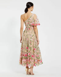 One Shoulder Lace Embroidered Dress - Yellow