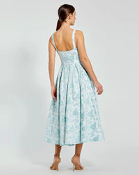 Sleeveless Bow Detail Floral Brocade Dress - Seafoam