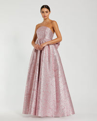 Mac Duggal Pink Metallic Strapless Brocade Gown With Oversized Bow Raspberry #68805