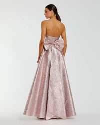 Metallic Strapless Brocade Bow Gown - Raspberry