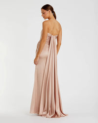 Strapless Charmeuse Wrap Gown With Cutout Detail - Oyster