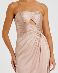 Strapless Charmeuse Wrap Gown With Cutout Detail - Oyster