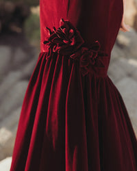 Dark Velvet One Shoulder Trumpet Gown Flower - Red