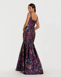 Multicolor Sleeveless Brocade Trumpet Gown - Midnight