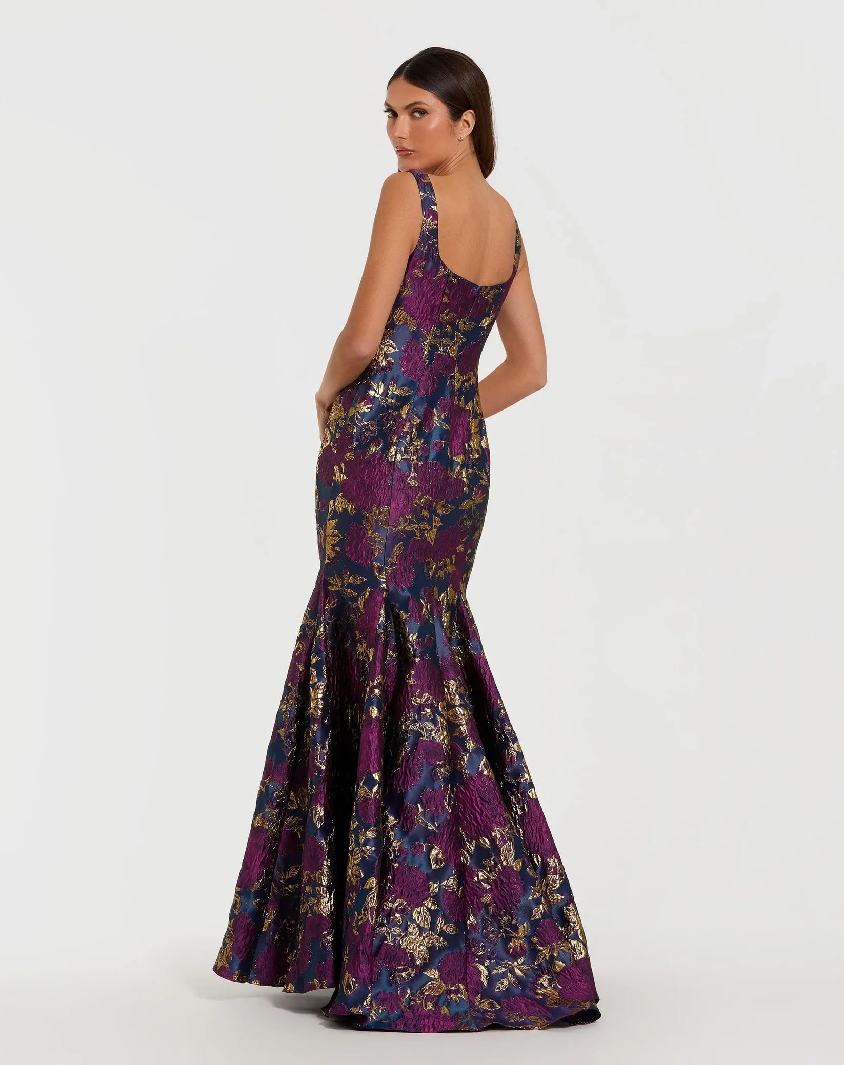 Multicolor Sleeveless Brocade Trumpet Gown - Midnight