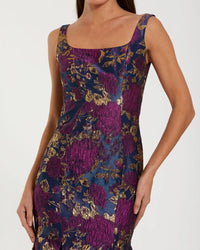 Multicolor Sleeveless Brocade Trumpet Gown - Midnight