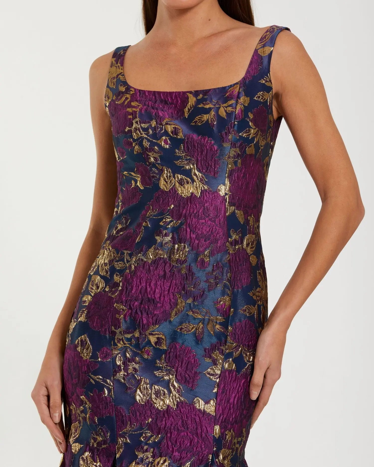Multicolor Sleeveless Brocade Trumpet Gown - Midnight
