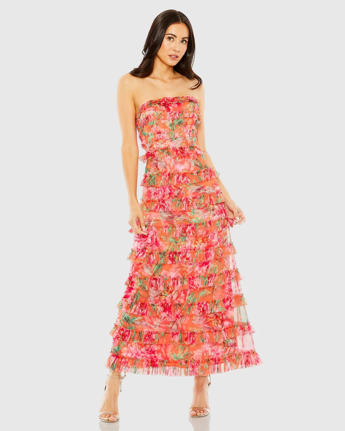 Mac Duggal Multicolor Strapless Micro Ruffle Dress #8137 Orange Multi