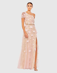 Mac Duggal, Asymmetric floral embroidered gown - Blush #9165